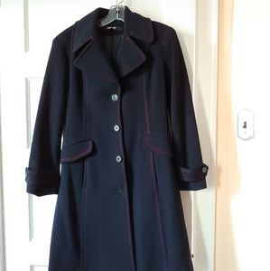 DKNY Navy Blue Wool Cashmere Walking Coat